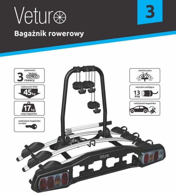 Велоплатформа Steinhof на фаркоп Veturo 3 для перевозки 3-х велосипедов
