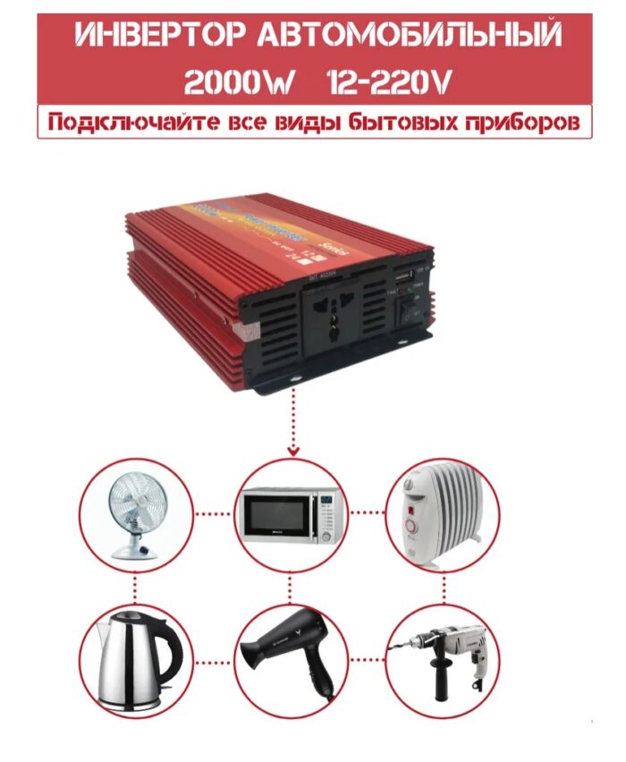 Преобразователь 12V-220V 2000W Smart Fan